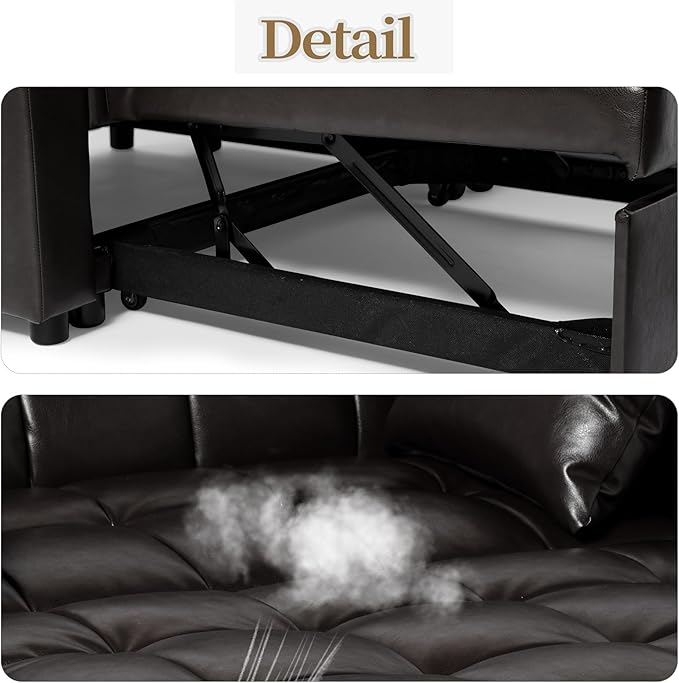 LEVNARY PU Leather Small Convertible Sleeper Sofa 3 in 1 Multi-Functional Pull Out Sofa Bed Upholstered Couch Loveseat Guest Bed with Hidden Table and Adjustable Backrest for Living Room (Black)