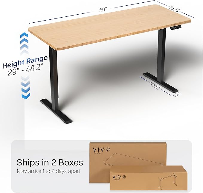 VIVO Electric 60 x 24 in Real Bamboo Standing Desk Memory Height Adjustment 1B Series Holds 220 lbs One-Piece Top Black Frame DESK-KIT-1B6O