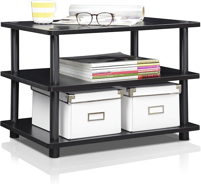 Furinno TURN-N-TUBE TV Stand 3-Tier Corner Entertainment Center Open Shelf Design TV Console for TV up to 25 Inch Toolless Assembly for Living Room Bedroom Blackwood