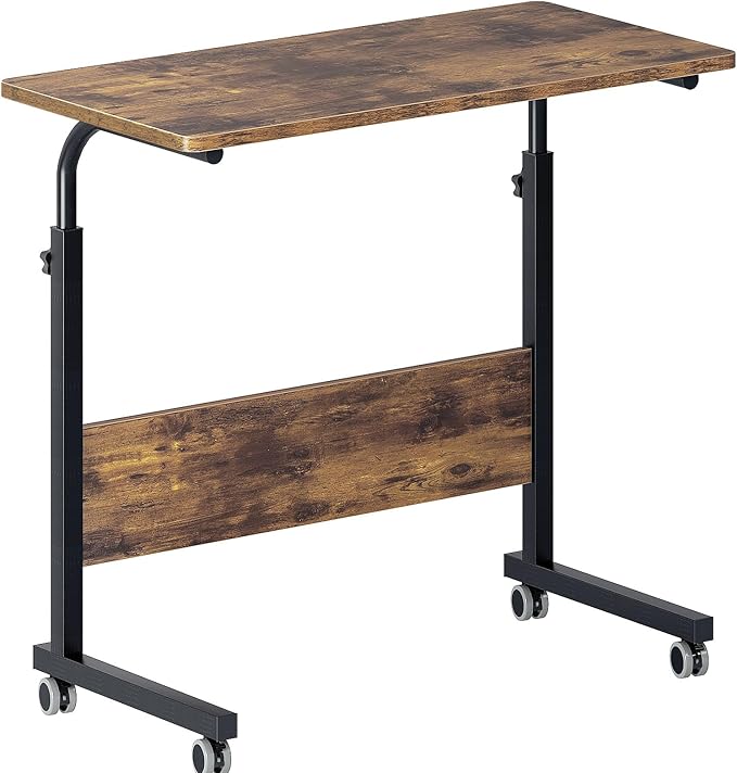 DlandHome Rolling Desk Adjustable Standing Desk Mobile Side Table 31.4 Inches w/Wheels Adjustable C Table Movable Portable Laptop Computer Stand for Bed SofaRetro