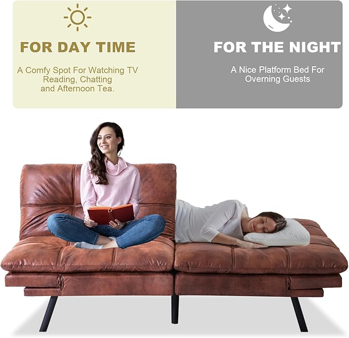 MUUEGM Convertible Futon Sofa Bed Memory Foam Futons Couch Bed 71 Adjustable Backrests and Armrests Sleeper Sofa Modern Love Seat Couch Bed for Living Room Small Space Office Dark Brown