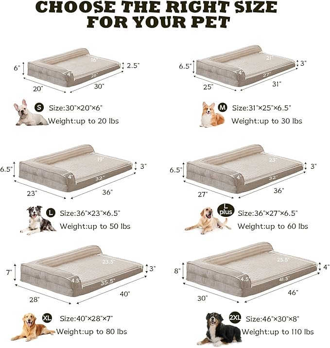 WINDRACING Orthopedic Dog Beds for Large Dogs Waterproof Egg Foam Dog Sofa Bed with L Bolster Sides Washable XLarge Pet Bed with Removable Cover &amp Non-Slip Bottom 40 x 28 inch Beige