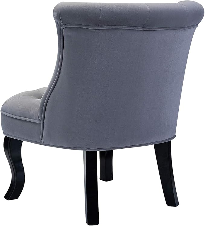 HULALA Home Velvet Accent Chair Set of 2 Modern Upholstered Fabric Armless Wingback Chair with Solid Wood Legs Comfy Tufted Vanity Club Chair for Reading Living Room Bedroom Guest Room Grey