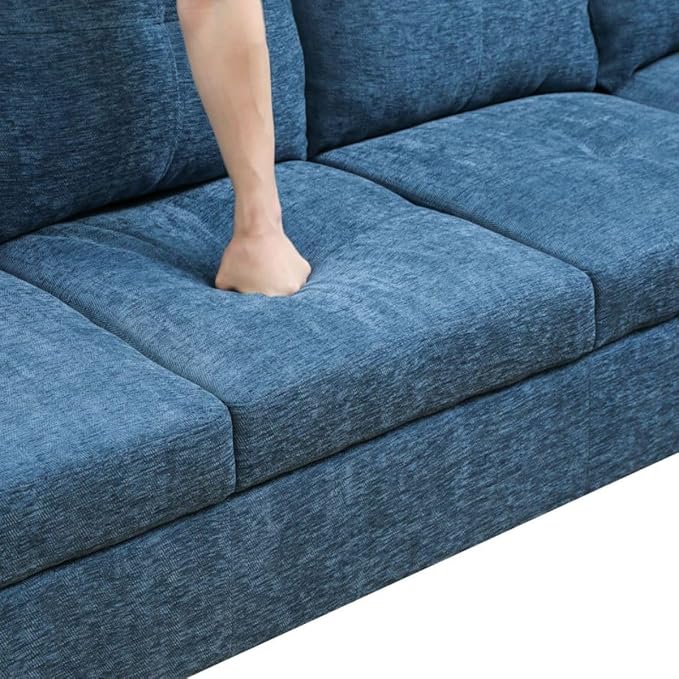 Blue L-Shaped 3-Piece Flannel Sofa with Storage Ottoman Set Sectional Couch Sofa Set for Living Room Office Small Space