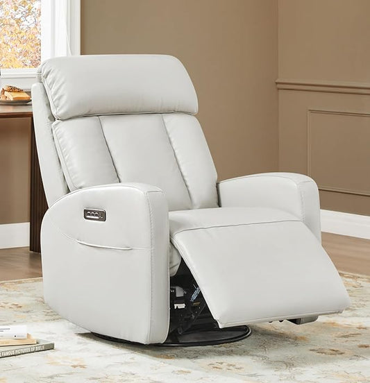 CHITA Leather Power Swivel Recliner Chair for Adults Triple Motor Electric Rocker Recliner for Living Room with Adjustable Headrest and Lumbar Support USB &amp Type-C Charging Ports Creamy Grey