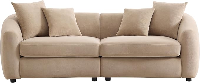 Christopher Knight Home Taliyah 87 Cozy Velvet Upholstered Lounge Sofa 3-Seater Curved Home Sofa Living Room with 4 Pillows Sturdy Wooden Frame Lounge Chair Indoor Couch with Thick Cushion Camel