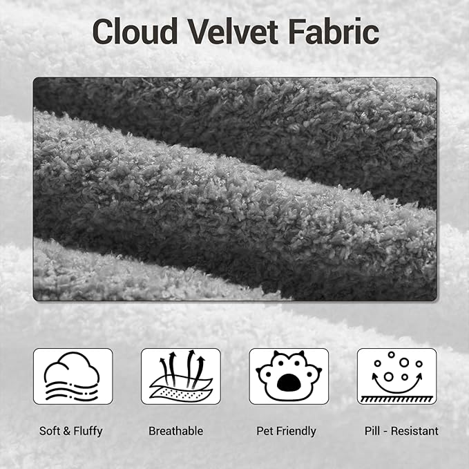 Modular Cloud Couch Sectional Boneless Sofa with Ottoman Deep Seat Fluffy Sectional Couch for Living Room &amp Bedroom No Assembly Required Grey