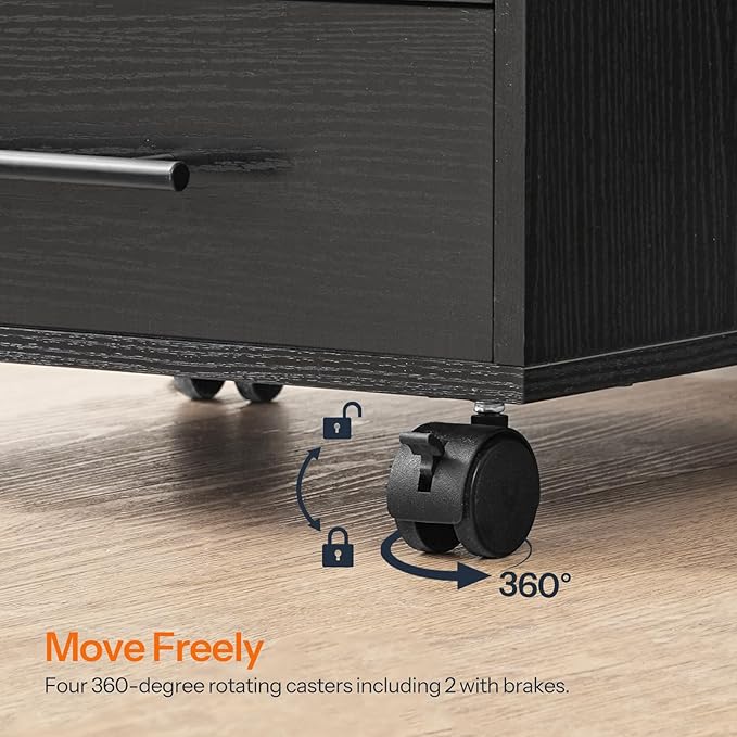 HOOBRO 7-Drawer File Cabinet Wooden Office Cabinet with Drawers Mobile Storage Cabinet for Home Office Study Easy Assembly Black BK07WJ01