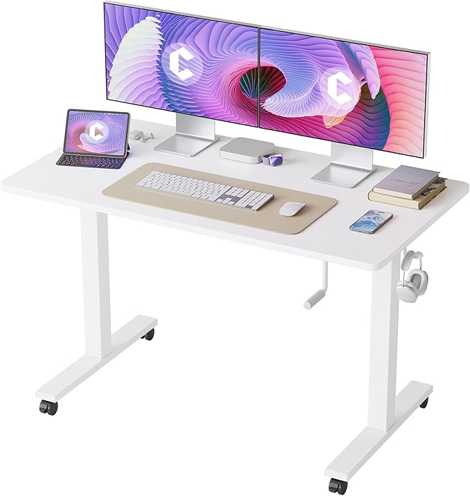 CubiCubi 48 * 24 Standing Desk Computer Desk with Adjustable Height Stand Up Home Office Desks Sit Stand Computer Workstation Adjustable Desk with Hook White