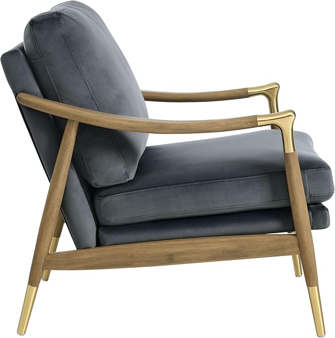 Modway Langford Stain-Resistant Performance Velvet Armchair – Mid Century Modern Velvet Chair with Wood Frame – Upholstered Accent Chair for Living Room or Bedroom