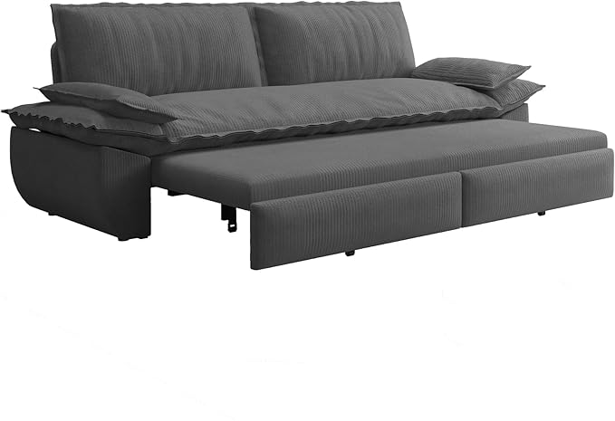 73.2‘’ Queen Size Sofa Bed Corduroy Loveseat 3-in-1 Convertible Sleeper Sofa Couch Love Seat Pull Out Sofabed Space Saving Gray