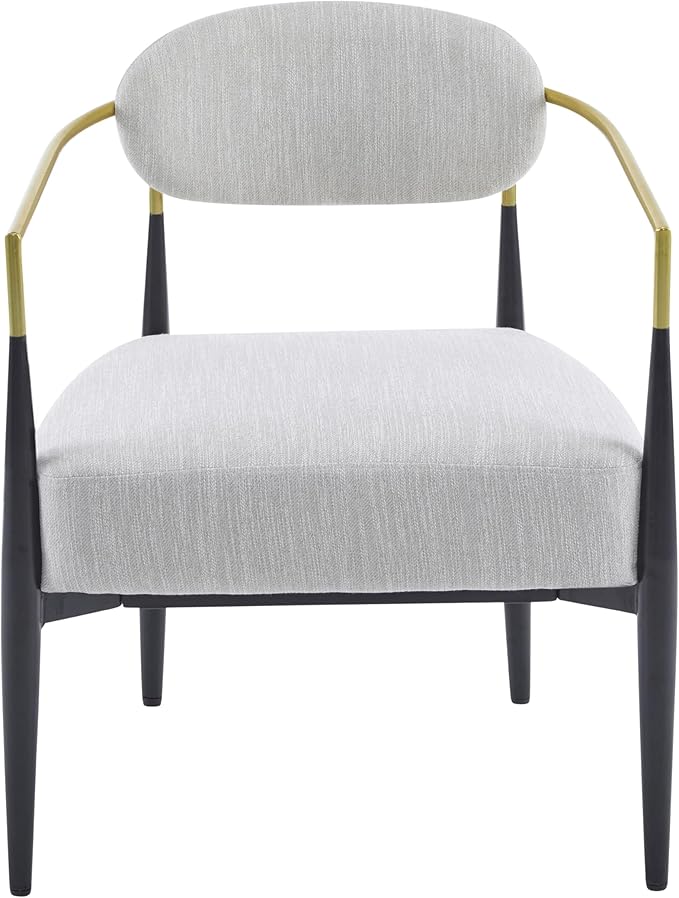 Christopher Knight Home Draxv Accent Chair Upholstered Club Chair Curved Backrest Armchair Metal Frame Tapered Legs Chic Accent Chair Soft Seating Chair for Living Room Reading Beige+Gold