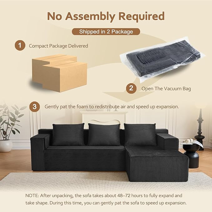 ANONER 103 L-Shape Cloud Sectional Sofa with Chaise Modern Minimalist Modular Deep Seat Couch Boneless Free Combination Furniture No Assembly Required Dark Grey for Living Room Apartment