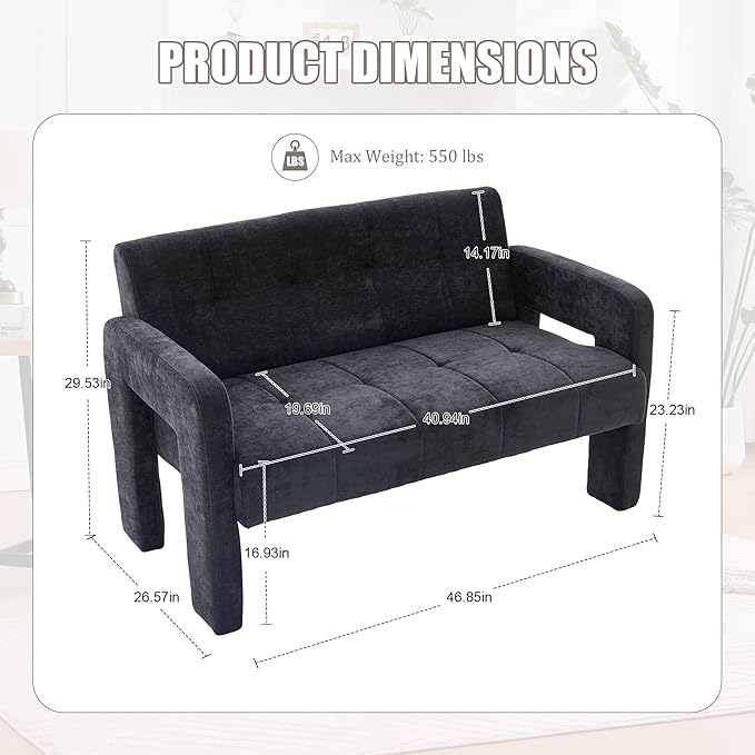 Nordic Modern Double Armchair Living Room &amp Bedroom Compact Upholstered Sofa Leisure Sofa Comfortable Seating with Dual Armrests Can be paired with a single chair for Living RoomBedroom (BLACK)