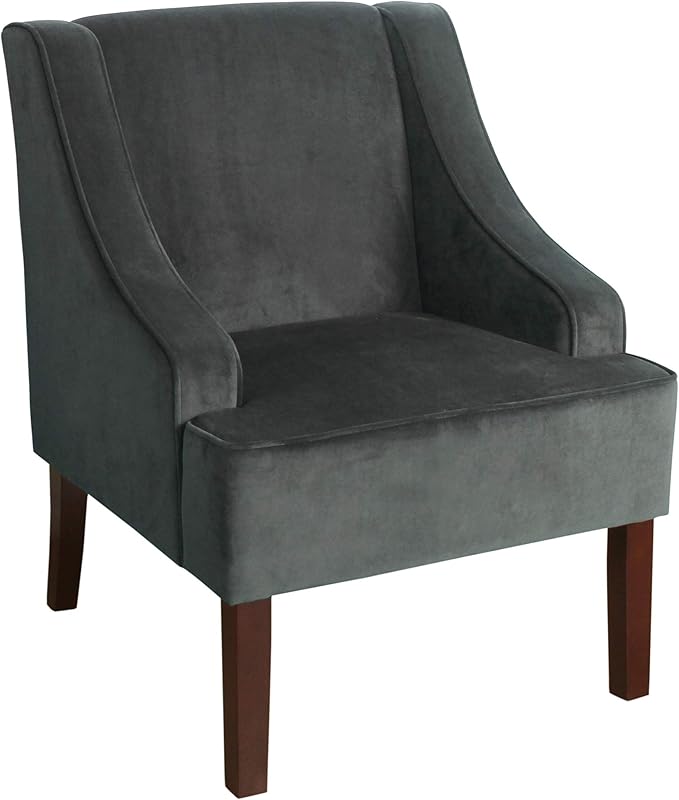 Homepop Home Decor Upholstered Classic Swoop Arm Accent Chair Accent Chairs for Living Room &amp Bedroom Decorative Home Furniture Dark Grey