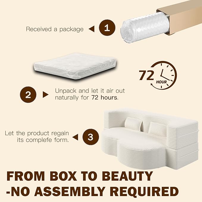 Convertible Sofa Bed Full Size｜78 Sleeper Couch with 2 Pillows｜Corduroy Fabric Folding Sofa Bed｜High-Density Foam｜No Assembly｜Space-Saving｜for Living Room Guest Room｜Beige