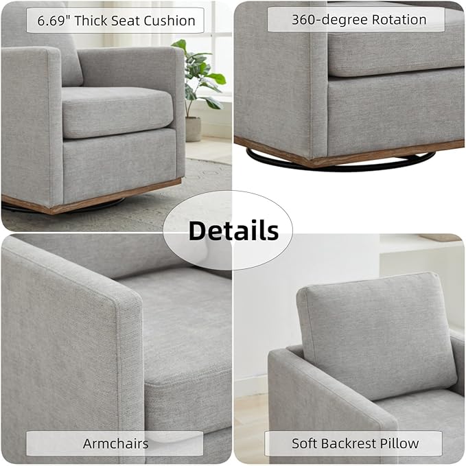 KEIKI 360° Swivel Club Chair with Backrest Pillow Accent Square Single-seat Armchair Upholstered Sofa for Reading Nursery Living Room Bedroom Lounge Hotel