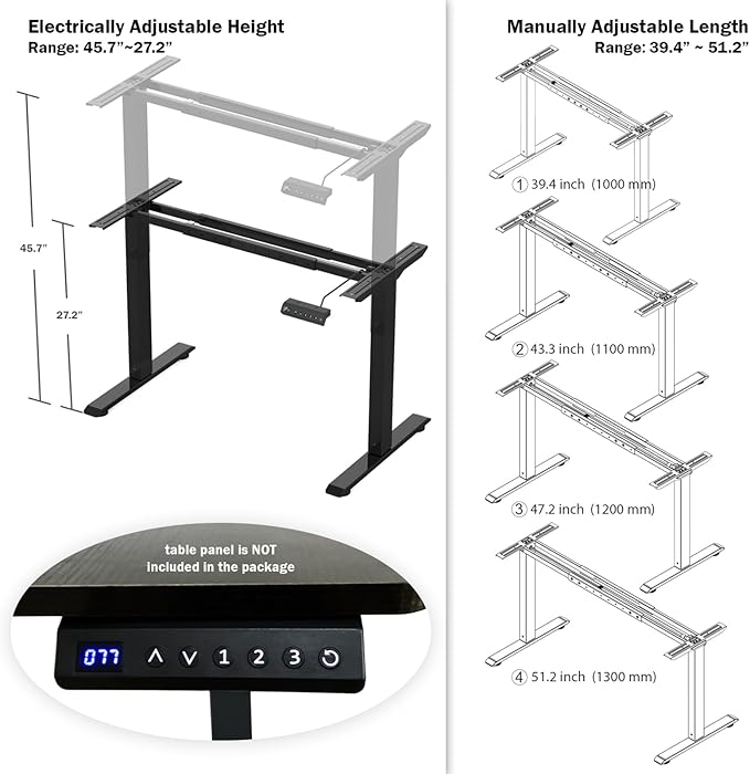Electric Adjustable Standing Computer Desk Frame Standing Adjustable Desk Legs Standing Desk Base OnlySit Stand Desk Frame for Home and Office(Black)