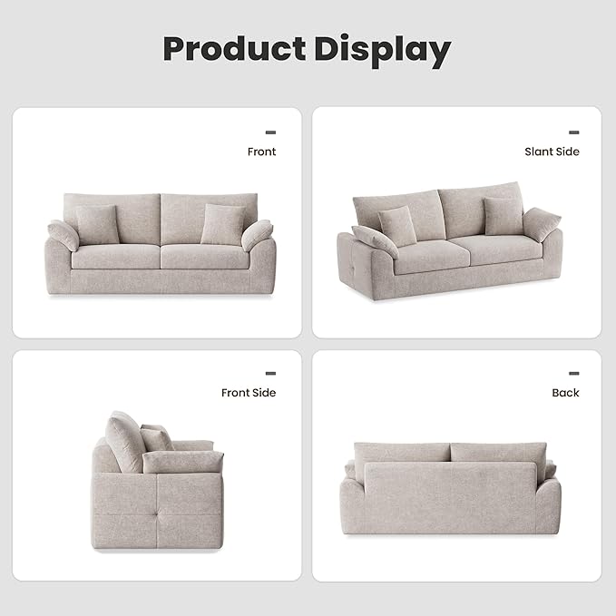 89.8 Modern Loveseat Sofa for Living Room Cloud Boneless Couches with 4 Pillows Mid Century Loveseat couches for Small Place No Assembly Required Camel