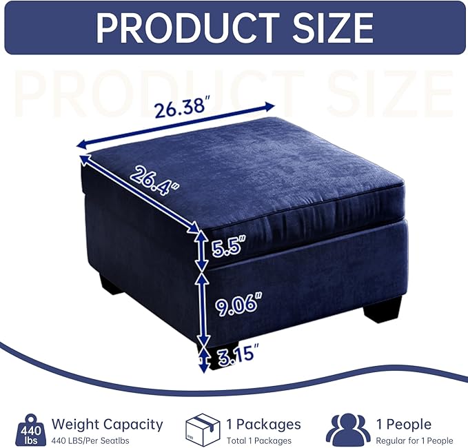Modern Sofa Modular sectional Cloud Couch with 2 Ottomans 6-seat Chenille deep-seat with Storage and 6 Pillows for Living Rooms bedrooms and Apartments (Dark Blue 1Ottoman)
