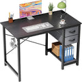 Sweetcrispy 40 Inches Computer Desk with Drawers Home Office Writing Desk with X-Shaped Reinforcement Modern Study Work Table with Side Hook Sturdy Metal Frame Black