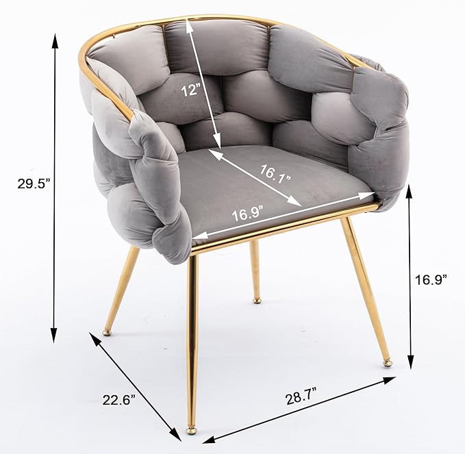 Luxury Velvet Accent Chair with Gold LegsModern Stylish Cosmetic Chair for Desk Living Room or BedroomComfortable Single Sofa Chair for Home Office (Gray)