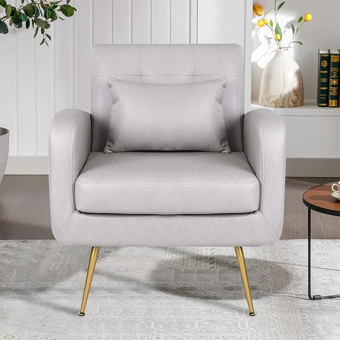 Vanbow.Technology Cloth Simple and Fashionable Metal Foot Single Back Chair Suitable for Bedroom Living Room and Office(Light Grey+Technology Cloth)