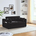 Convertible Sleeper Sofa Bed Pull-Out Recliner Couch with Adjustable Backrest Storage Armrests Side Pockets Cup Holders USB Charging Ports Chenille Loveseat for Living Room Use (Black)