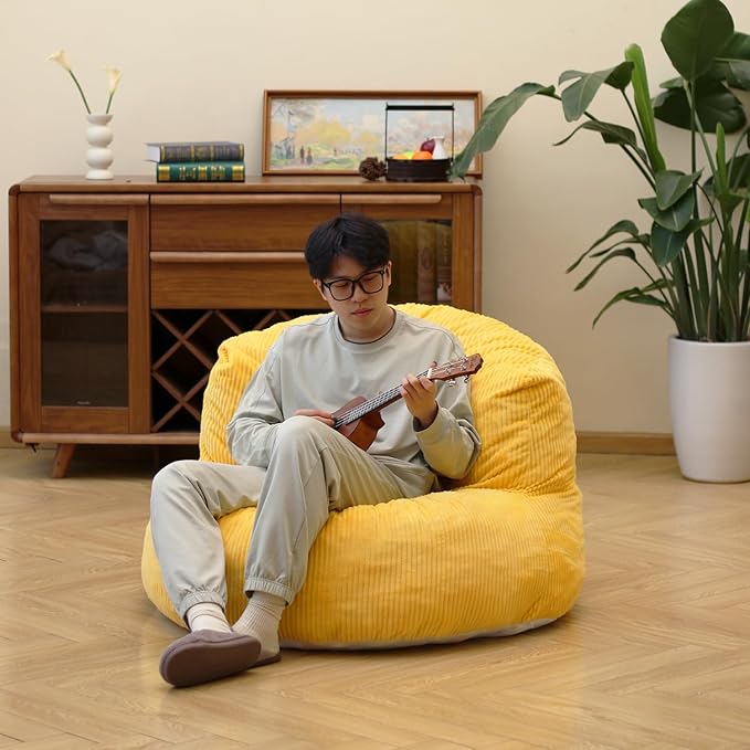 N&ampV Large Crescent Bean Bag Chair Adult Size Bean Bag Sack Foam Filling Soft Premium Corduroy Bean Bag for Living Room Bedroom Dorm and Office (Tuscany)