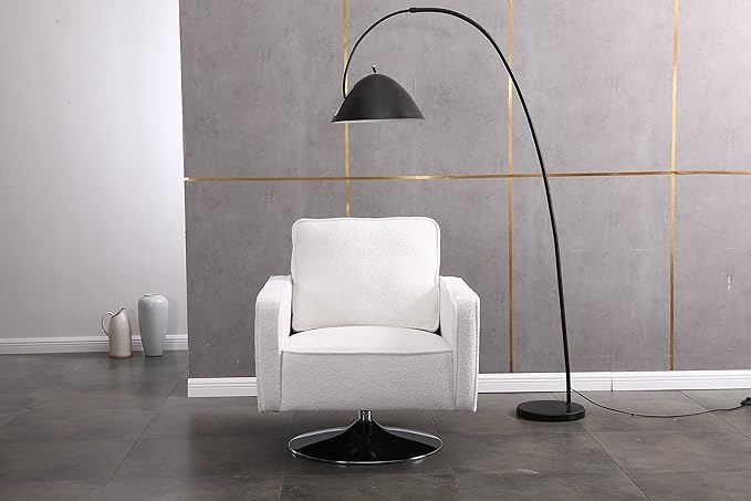 Modern Teddy Fabric Swivel Accent Chair Comfy Armchair with 360 Degree Swiveling for Living Room Bedroom Reading Room Home Office (White)
