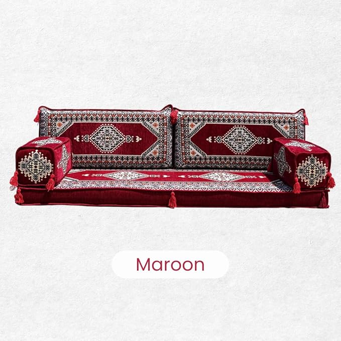Single Arabic Floor Seating Cushions Arabic Majlis Floor Sofa Reading Nook Loveseat Sofa Single Floor Couch Ottoman Floor Pillows (Maroon)