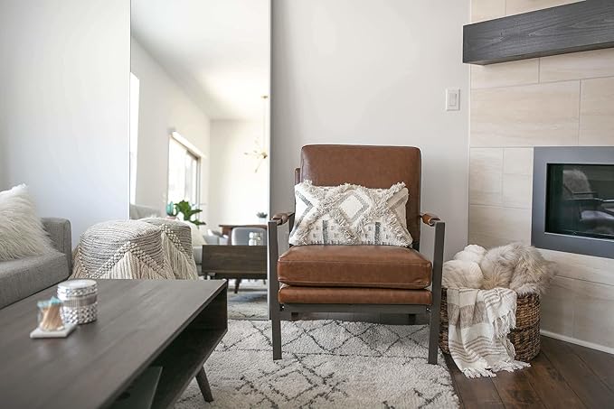 Signature Design by Ashley Peacemaker Mid-Century Modern Faux Leather Accent Chair Brown
