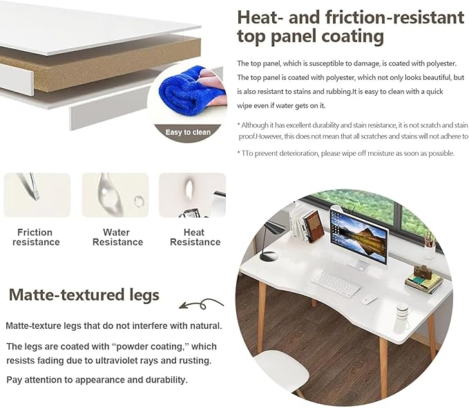 Modern White Wooden Computer Table 40 L x 20 W x 30 H inches – Durable and Stylish Desk for Home Office Bedroom or Study