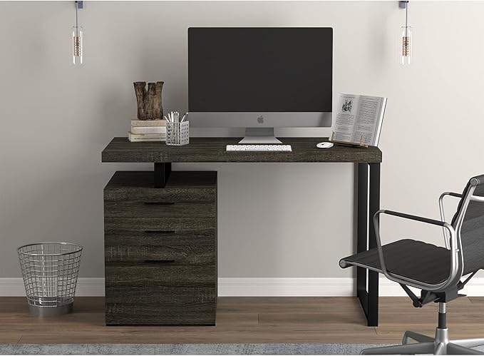Safdie &amp Co. Computer Desk 47.25inch for Home Office and Small Spaces with 3 Drawers Dark Grey with Black Metal. Ideal for Writing Gaming Study Work from Home.