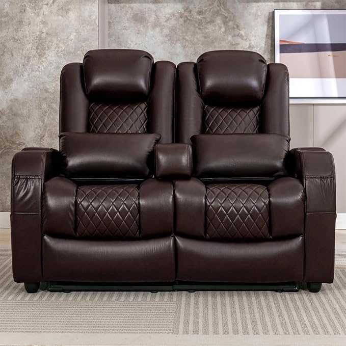Loveseat Recliner Recliner Sofa with Cup Holders and 2 Pillows Wall Hugger Recliners &amp 135° Reclining Loveseat (Brown PU Leather Furniture)