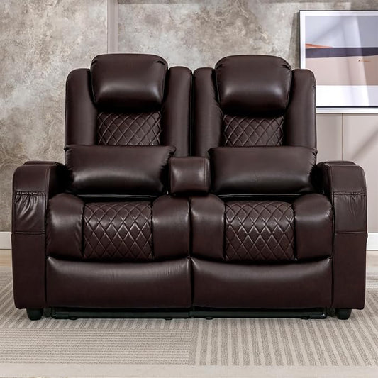 Loveseat Recliner Recliner Sofa with Cup Holders and 2 Pillows Wall Hugger Recliners &amp 135° Reclining Loveseat (Brown PU Leather Furniture)