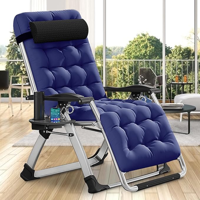 DoCred Comfy Chair Folding Chair Recliner Chair for Bedroom and Living Room Folding Reclining Patio Chairs Lounge Chair with Removable Cushion for Indoor Outdoor