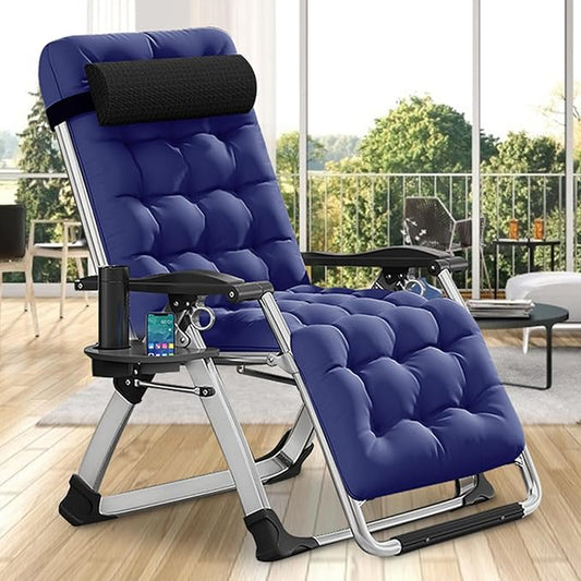 DoCred Comfy Chair Folding Chair Recliner Chair for Bedroom and Living Room Folding Reclining Patio Chairs Lounge Chair with Removable Cushion for Indoor Outdoor