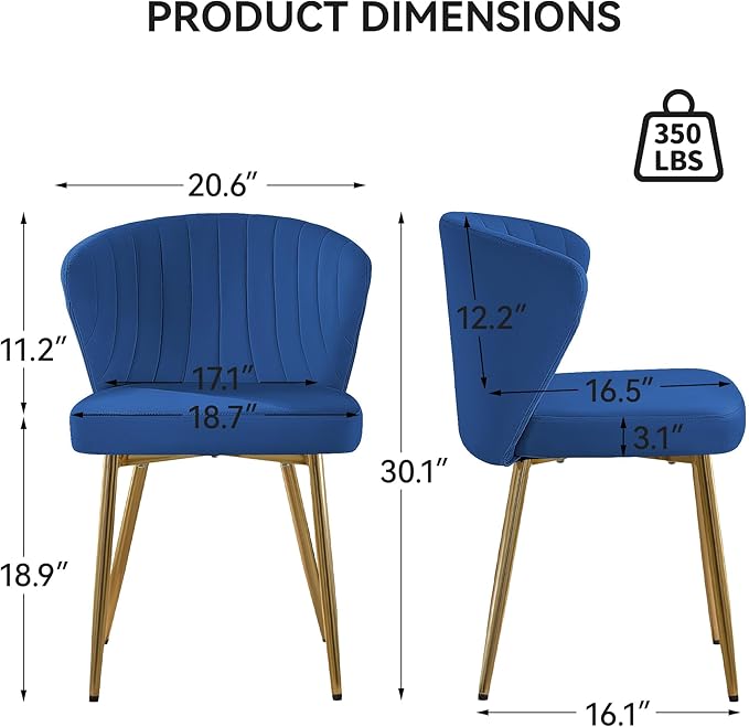 Velvet Vanity Chair Modern Makeup Chair with Back Golden Legs Small Cute Accent Chair for Vanity Living Room Bedroom Navy