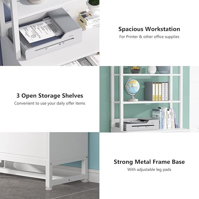 Tribesigns 2 Drawer Vertical File Cabinet with Lock &amp Bookshelf Letter Size Large Modern Filing Cabinet Printer Stand with Open Storage Shelves for Home Office White
