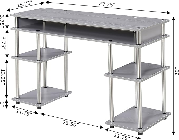 Convenience Concepts Designs2Go No Tools Student Desk in Light Gray Wood Finish