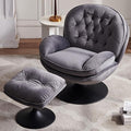 Swivel Accent Chair with Ottoman Set Velvet Modern Lounge Armchair with Metal Base Frame &amp Footrest Comfy Lazy Single Leisure Chair with 360 Swiveling for Living Room/Bedroom/Grey