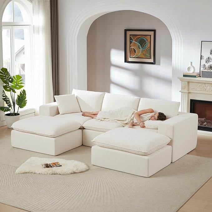 Cloud Couch with 2 Ottomans 5-Piece Modular Sectional Sofa Premium Chenille Fabric Boneless Couch Modern Oversized Living Room U-Shaped Sectional