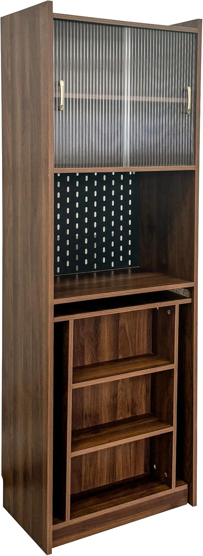 Folding Desk with StorageFoldable Writing Desk Computer Secretary TableMid Century Hidden Table for Home Office Small Space with Storage (Walnut)