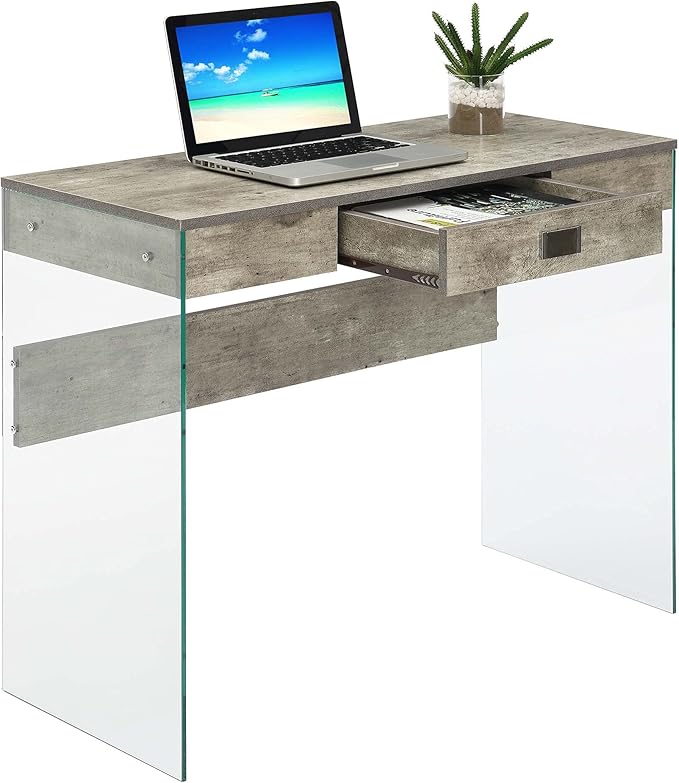 Convenience Concepts SoHo 1 Drawer Glass 36 inch Desk Faux Birch/Glass