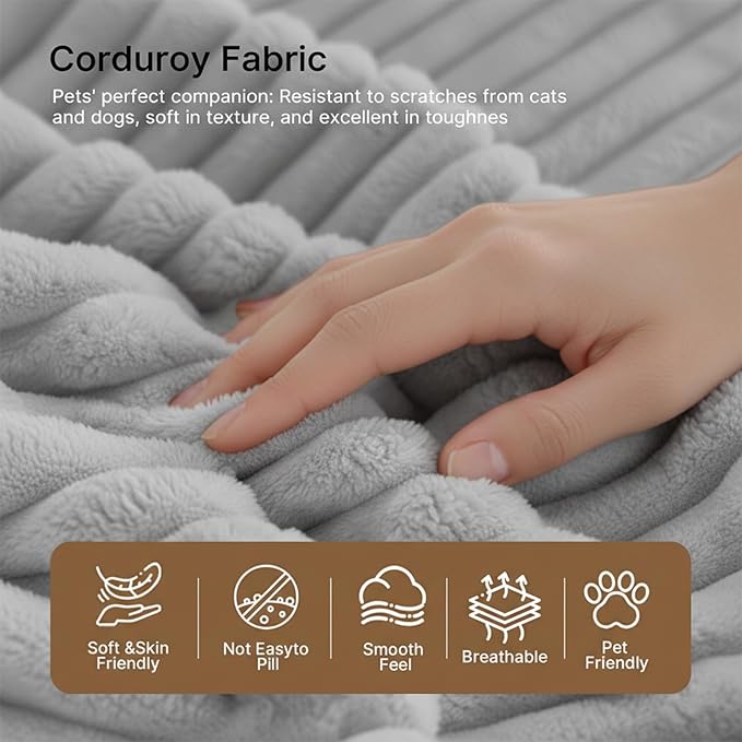 3-Seater Deep-Seat Corduroy Lounge Sleeper Sofa No Assembly Frameless Foam Cloud Couch Comfy Plush for Living Room Bedroom Apartment Dorm Office（Light Gray）
