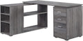 BELLEZE L Shaped Computer Desk 60” Study Writing Table Home Office Desk Morden Corner Workstation Setup with Adjustable Storage Shelves and 3 Drawers Gray Wash