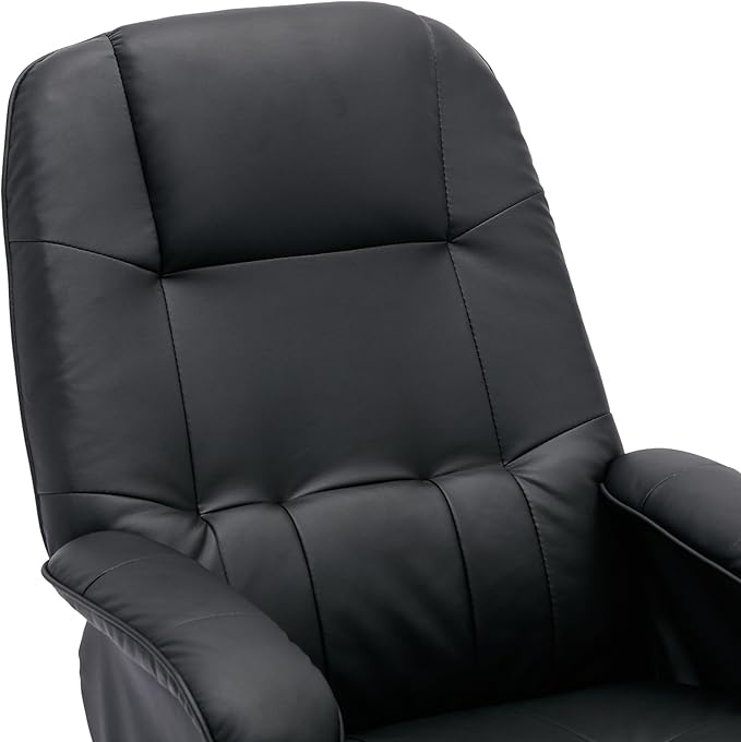 Recliner Chair with Ottoman Swivel Recliner Chair with Wood Base for Livingroom Bedroom Faux Leather BeigeBlack