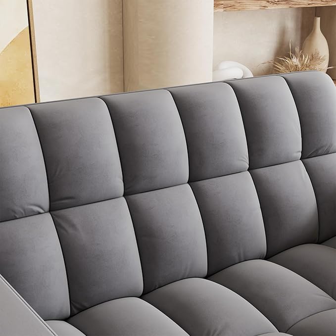 65 Modern Velvet Double Sofa 3 in 1 Foldable Computer Desk Sofa Bed with Adjustable Backrest Storage Bag and Pillow Hidden Living Room Laptop Desk with USB Port (Dark Gray)