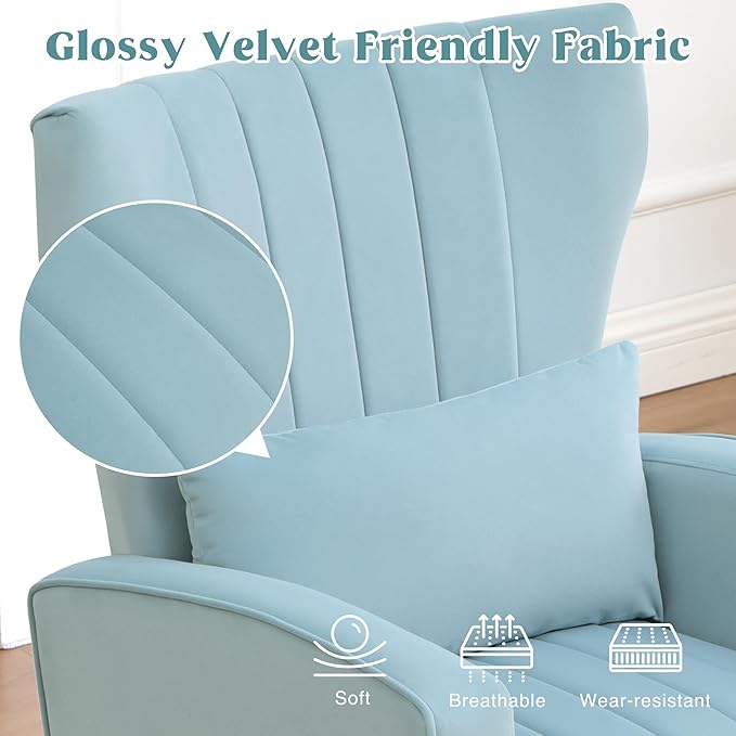 Modern Accent Chair Upholstered Living Room ChairHigh Back Arm Chair with Metal Legs Lumbar Reading Chair for Bedroom Apartment Small Spaces Sky Blue